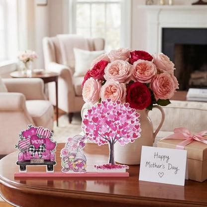 Smile Happy Mother's day Indoor Decorations Wooden Decor Table Centerpiece Love Mom Wooden Plaque Ornaments for Home Kitchen - style: Mom Tree