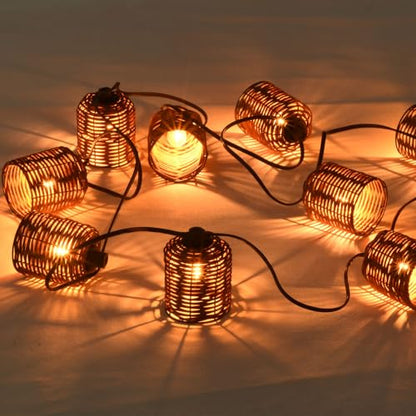 Natural Rattan String Lights, 10 Rustic Raffia Cage, 13 Ft Plug in & Connectable Wicker Lights,Natural Color Rattan - color: Natural Rattam
