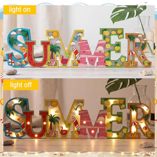 Geetery Summer LED Wooden Sign Watermelon Wooden Words Sign - style: Summer