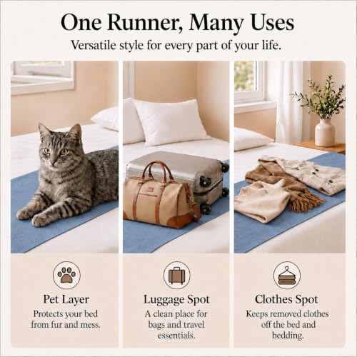 Solid Bed Runner Set,2 Pillow Covers,Haze Blue,70.9x19.7in - color: Haze Blue, size: Twin/Twin XL