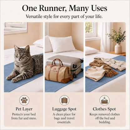 Solid Bed Runner Set,2 Pillow Covers,Haze Blue,70.9x19.7in - color: Haze Blue, size: Twin/Twin XL