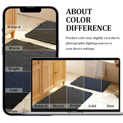JIUZHEN Set of 2 Waffle Bath Mats Boho Bath Rugs 16"x24"+20"x32", Black - color: Black, size: 16"x24" + 20"x32"