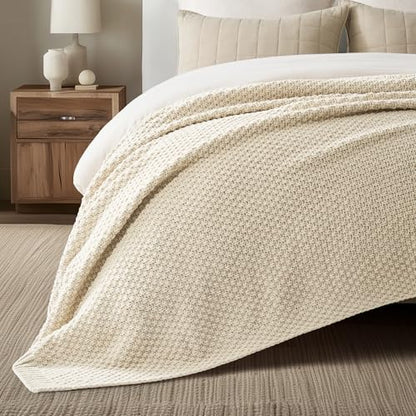 EVERGRACEHOME Chunky Chenille Knit Throw Blanket, 90 x 90, Beige - color: Beige, size: 90" X 90"