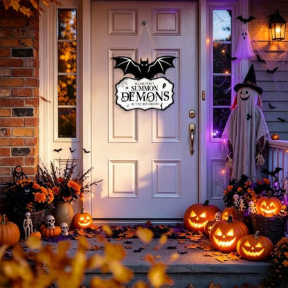 Funny Halloween Bathroom Decor-Please Don't Summon Demons Spooky Wood Sign - color: Demons