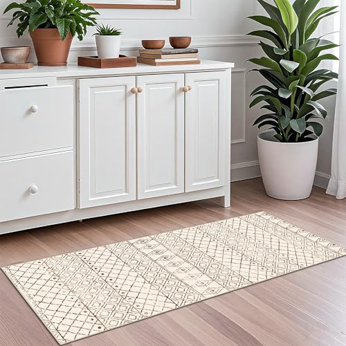 2x5 Rug Runner Boho Geometric: Washable Hallway Moroccan Runners Beige - color: Geo Beige, size: 2' x 5' (Rectangular)
