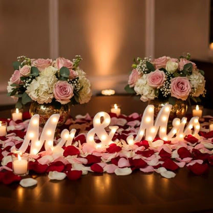 31in Light Up Mr & Mrs Sign White Wooden Letters Wedding Table Decor - color: Warm White