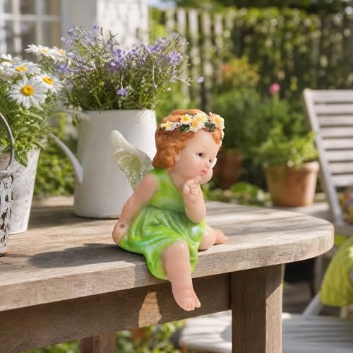 XJar Resin Garden Fairy Figurine, Sitting Hand Painted Yard Decor Statue - color: Fairy - Sitting Posture