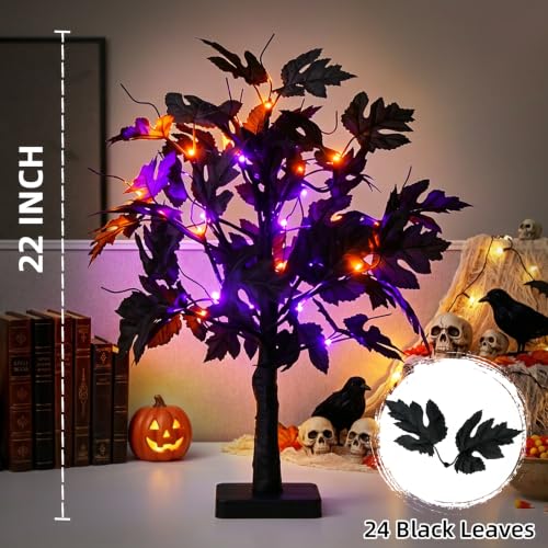 PEIDUO Halloween Tree Lights with Black Leaves Halloween Decorations - color: Black