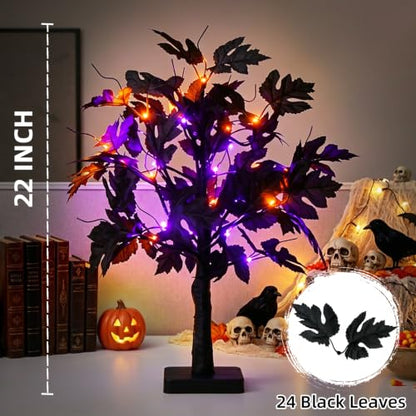 PEIDUO Halloween Tree Lights with Black Leaves Halloween Decorations - color: Black