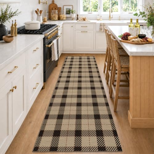 JTJ Easy Jute Kitchen Runner Rug 2'6" x 8', Black & Beige Plaid - color: Beige Plaid, size: 2'6" x 8' (Runner)