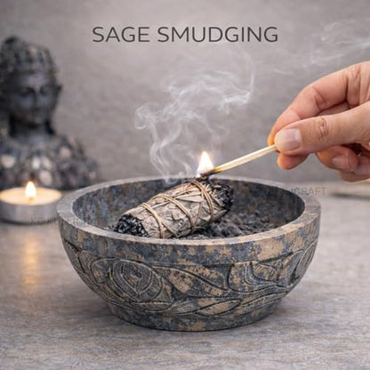 Marble Soapstone Smudge Pot Stone Bowl, 5 Inch