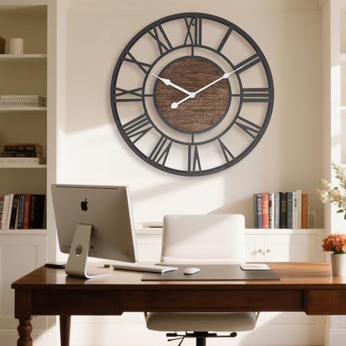 Pytha Sight 20 Inch Walnut Roman Numerals Large Wall Clocks for Living Room - color: Black Walnut, size: 20 Inch