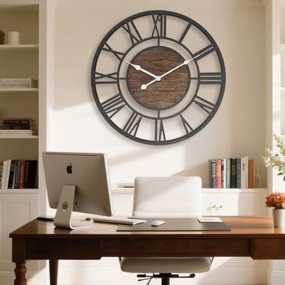 Pytha Sight 20 Inch Walnut Roman Numerals Large Wall Clocks for Living Room - color: Black Walnut, size: 20 Inch