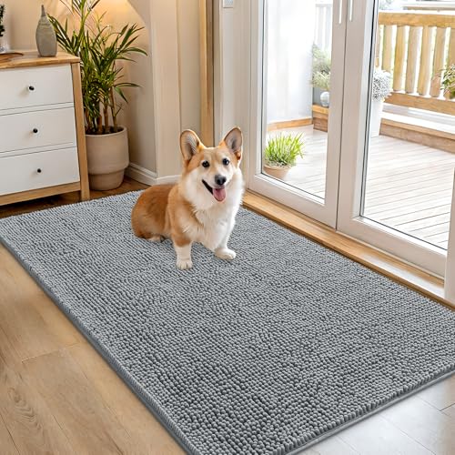 OLANLY Dog Door Mat for Muddy Paws 54x32, Super Absorbent Chenille Mud Mat - color: Grey, size: 54" X 32"