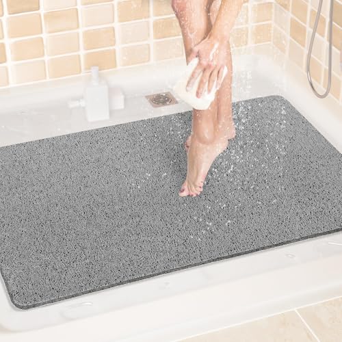 LuxStep Shower Mat Bathtub Mat,Non-Slip Bath Mat with Drain, Quick Drying - color: Stylish Grey, size: 36" x 24"