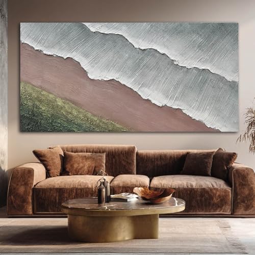 SHEYOYE Gray Textured Abstract Wave Wall Art for Living Room, 29 x 58 Inch - color: Beige, size: 58"L x 29"W