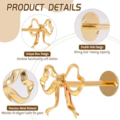 2 Pcs Metal Bow Curtain Tiebacks, Wall Mounted Gold Curtain Holdbacks, Bright Bow Curtain Tiebacks Suitable for Living Room, Bedroom, Study Room, Dormitory