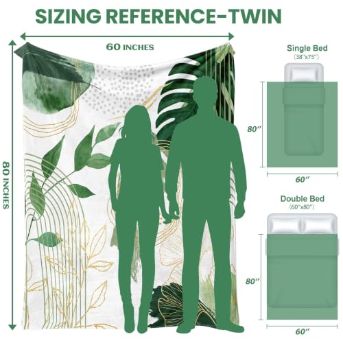 Sage Green Leaf Twin Blanket, 60x80 in - color: Green, size: 60"Wx80"L