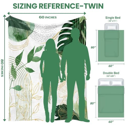 Sage Green Leaf Twin Blanket, 60x80 in - color: Green, size: 60"Wx80"L