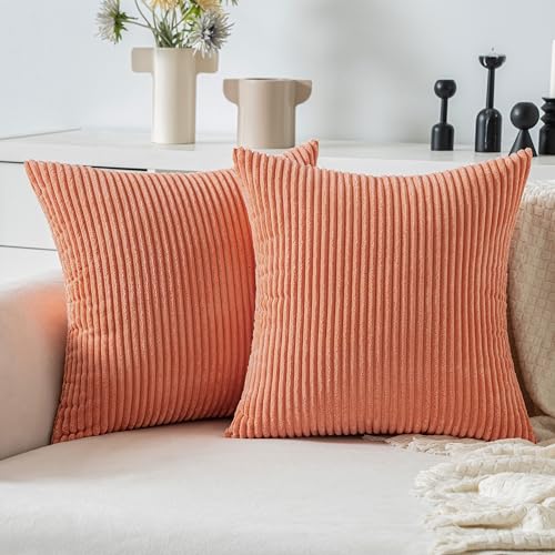 MIULEE Decorative Corduroy Throw Pillow Covers Set of 2 16x16 Coral Red - color: Coral Red, size: 16" x 16" (Pack of 2)