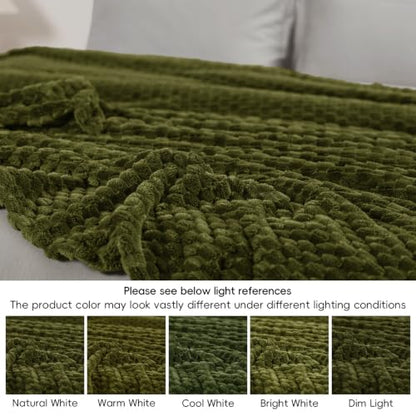 PHF Soft Cozy Fleece Blanket King, 340GSM Lightweight Warmth, Olive Green - color: Olive Green, size: King(108"x90")