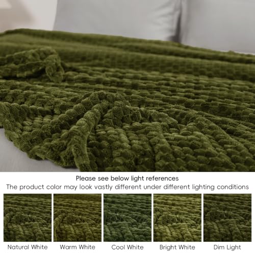 PHF Soft Cozy Fleece Blanket Queen, 340GSM Lightweight Warmth, Olive Green - color: Olive Green, size: Queen(90"x90")