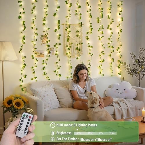 JMEXSUSS Vine Curtain Lights, 200 LED Vines with Fairy Lights for Bedroom - color: Ivy, size: 6.5x6.5ft - 200 LED