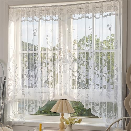 1pc White Lace Arched Swag Sheer Curtain for Doorway Kitchen - size: 63"W x 39"L (Pack of 1)