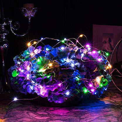 RUICHEN Fairy Lights Plug in 33 Ft 100 LED Silver Wire Lights, Multicolor - color: Multicolor