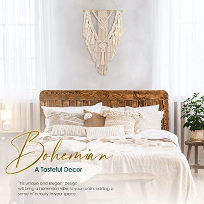 Macrame Boho Wall Hanging Decor, Geometric Woven Tapestry with Long Tassel