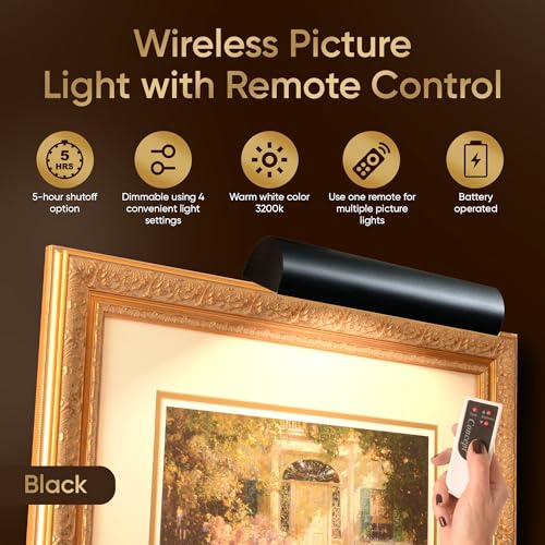 Concepdesigns Picture Light, Battery Operated Picture Light, Dimmable Wireless Picture Lights for Wall, Art Light, Library Light Battery Operated with Remote Control - 18 inches, Matte Black - color: Matte Black, size: 18 inch