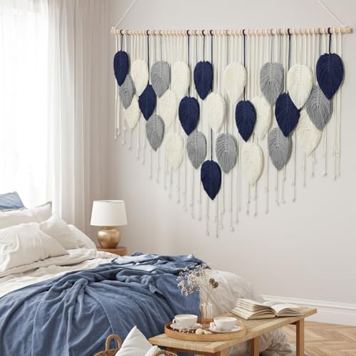 Large Macrame Wall Hanging Leaf Boho Woven Tapestry Bohemian Wall Decor - color: 51.5"W x 33.5"L