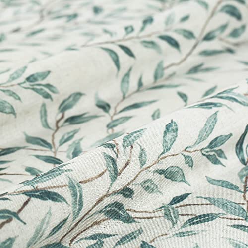 VOGOL Faux Linen Short Curtain, Blue Leaf Pattern Drapes, 42 x 45, 2 Panels - color: Blue, size: 42"W x 45"L (Pack of 2)