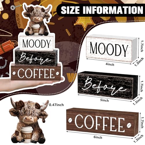 Yousoontic 4 Pcs Coffee Highland Cow Figurine, Rustic Farmhouse Decor - style: Coffee