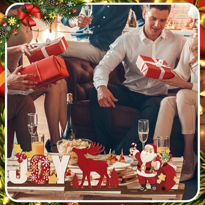 CroBlissful 6 Pcs Christmas Table Decor, Rustic Wooden Xmas Tabletop Signs - style: Christmas
