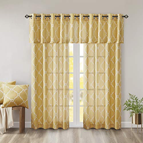 Madison Park Fretwork Print Window Curtain 1 Panel, 50x63 Yellow/White - color: Yellow/White, size: 50"W x 63"L (Pack of 1)