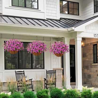 Artificial Hanging Flowers Basket for Outdoor, UV Resistant Plants Daisy - color: Dark Purple