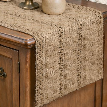Artoid Mode Linen Woven Farmhouse Hollow Table Runner 12x36 Inch - color: Linen, size: 12" x 36", Table Runner
