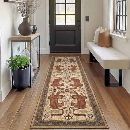GarveeHome Tiger Print 2'x6' Washable Runner Rug Non Slip Boho Hallway Rug - color: Camel, size: 2' x 6' (Rectangular)
