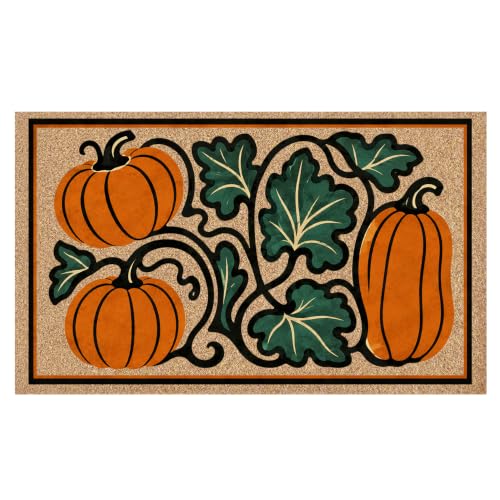 Rustic Fall Pumpkin Faux Coco Coir Doormat Door Mat 17x30 - color: Fall Pumpkin