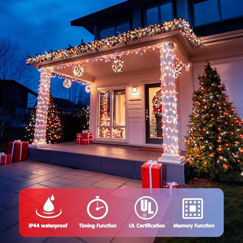 JMEXSUSS 2 Pack 100 LED Red and White Christmas Lights Outdoor, Each 33FT - color: Red White, size: 200 LED