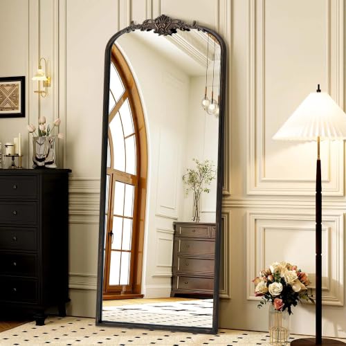 Besdomus Vintage Mirror Full Length: 21"x56" Black Long Arched Body Mirrors - color: Black Gold, size: 56"L x 21"W