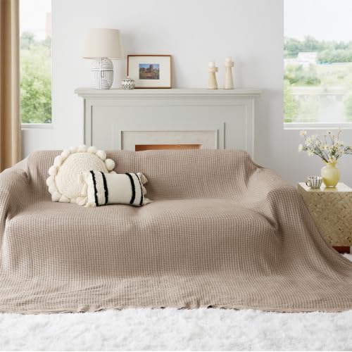 Bedsure 100% Cotton Big Oversized King Blanket, Waffle Weave, Khaki Brown - color: 03 Khaki Brown, size: Oversized King (120" X 94")