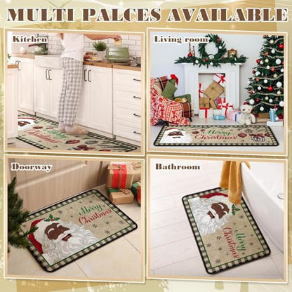 Fourluoo 3 Pcs Christmas Kitchen Rugs and Mats Set Black Santa - color: Santa