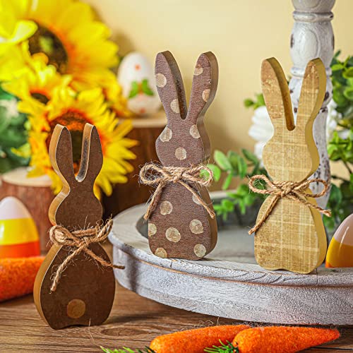 Karenhi 3 Pcs Easter Wooden Bunny Decor Sign with Rope, Cute Style