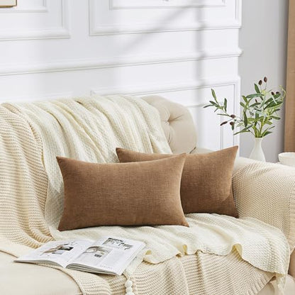 GAWAMAY 2 Pack 12x20 Apricot Brown Chenille Throw Pillow Covers for Couch - color: Apricot Brown, size: 20" x 12" (Pack of 2)