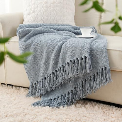 BATTILO HOME Blue Grey Throw Blanket for Couch, Knit Throw Blanket, 50"x60" - color: Bluish Grey, size: 50"x60"
