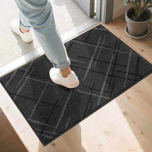 COSY HOMEER Door Mat Low Profile Non-Slip Doormat for Entryway,Dark Gray - color: Dark Gray, size: 2'8" x 1'8" (Rectangular)