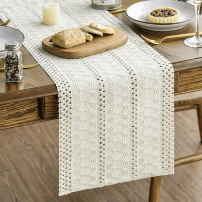 Artoid Mode Beige Woven Farmhouse Hollow Table Runner 12x48 Inch - color: Beige, size: 12" x 48", Table Runner