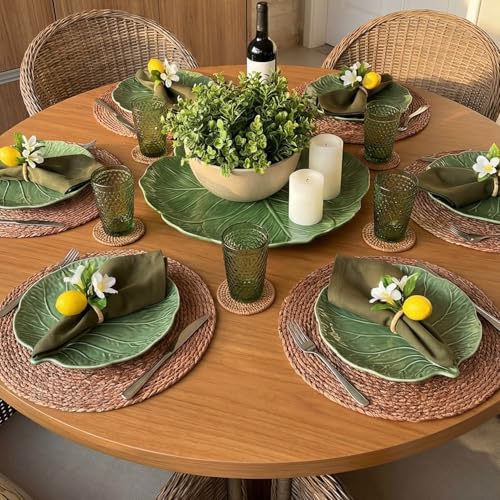13.8" Set of 8 Brown Round Seagrass Placemats by Laquedecraft